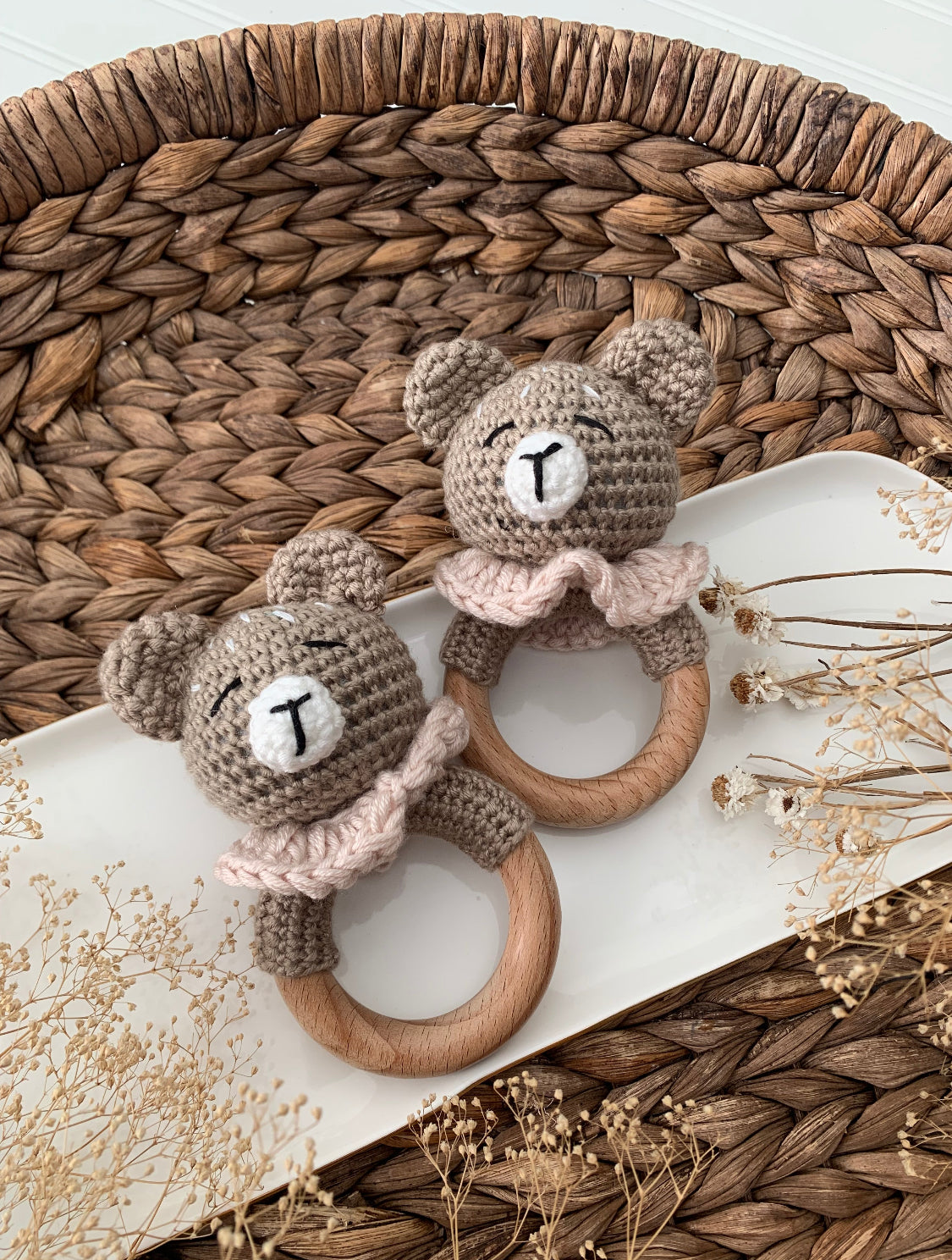 Bear baby rattles, crochet rattles, baby teether