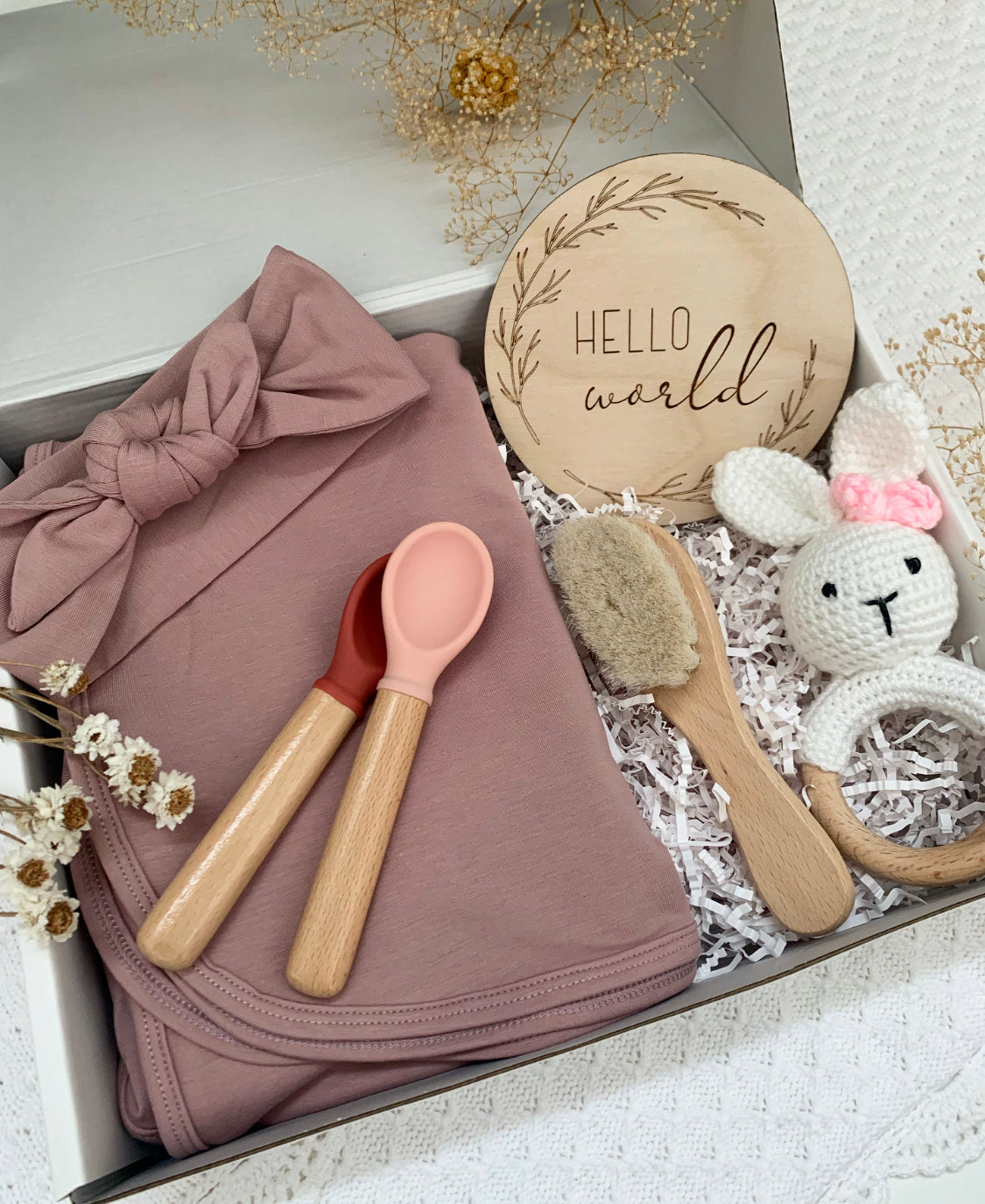 Baby girl swaddle/bow set in dusty rose