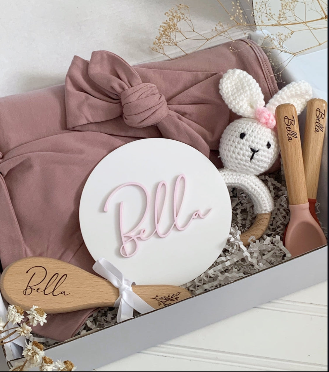 Baby girl swaddle/bow set in dusty rose